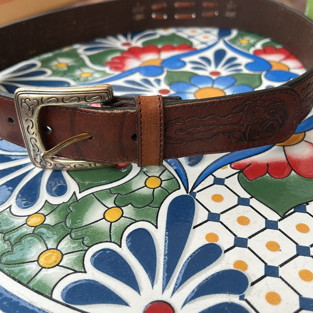 Fossil Women Tooled Brown Leather Belt size S western